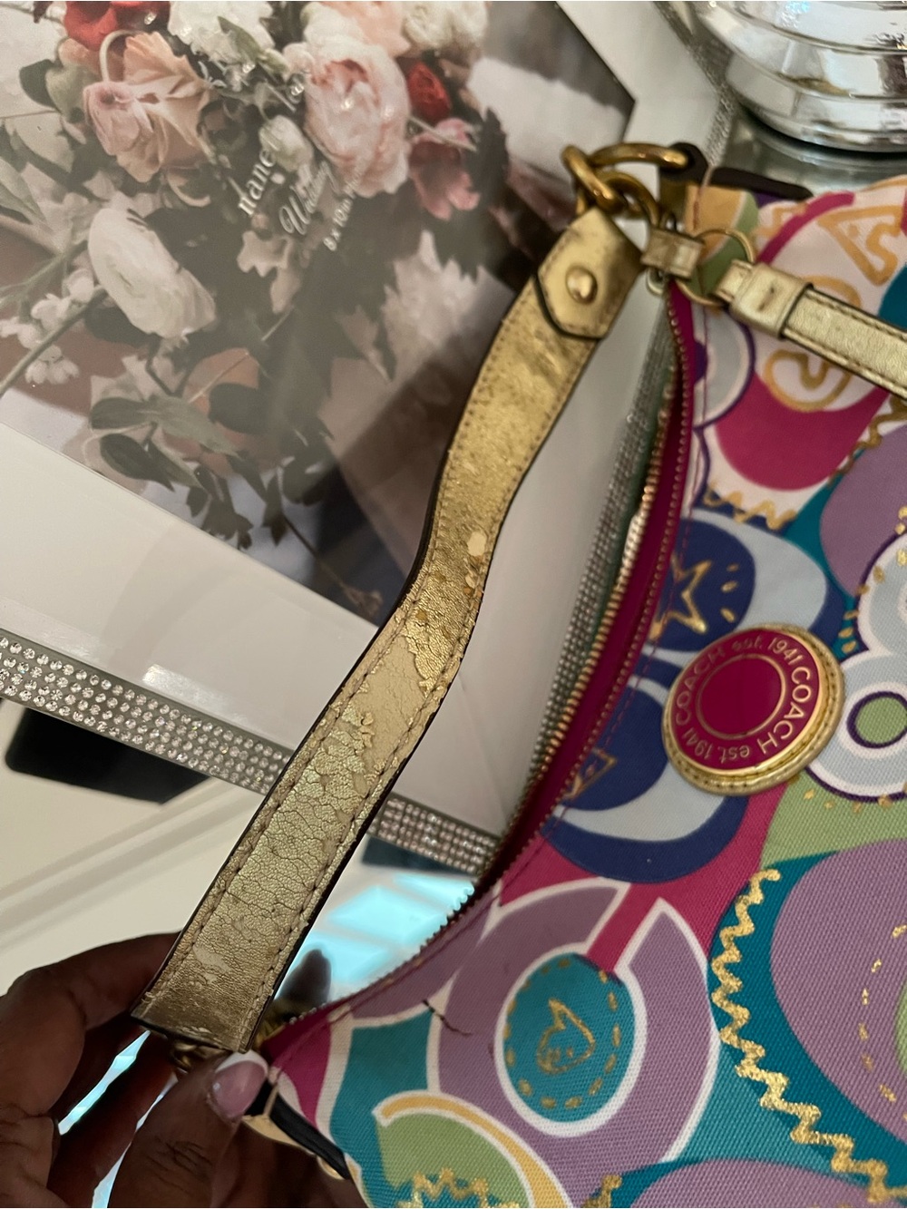 Coach Multicolor Abstract Print Shoulder Bag with Gold Accents y2k - Picture 2 of 3